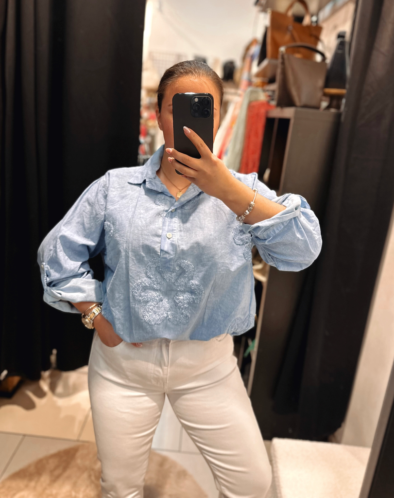 Chemise fleur bleu jeans