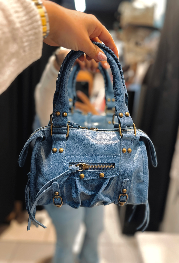 Petit sac gaga bleu jeans en cuir