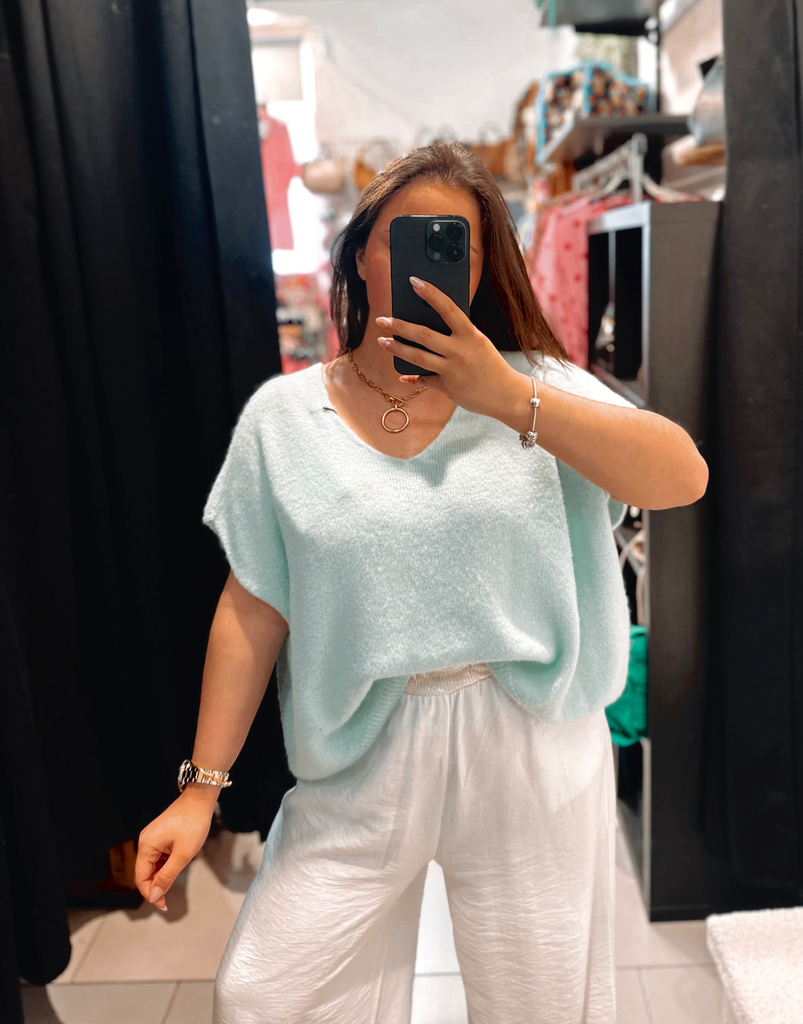 Pull manches courtes vert d'eau