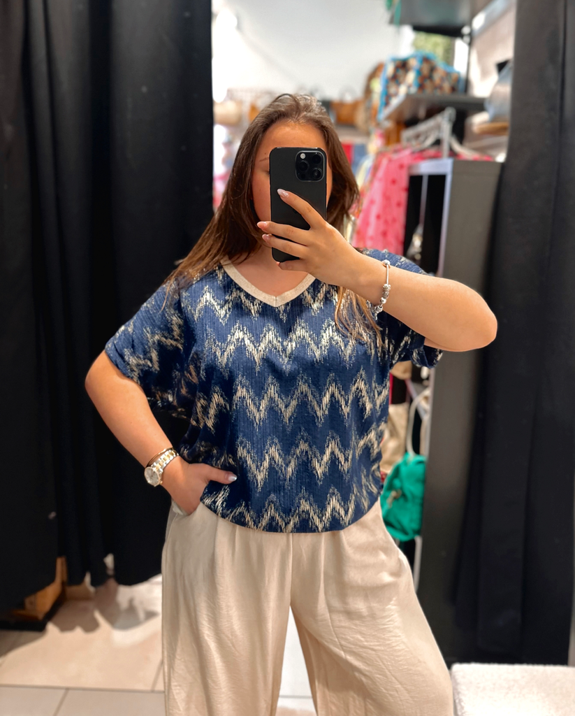 T-shirt bleu marine et doré