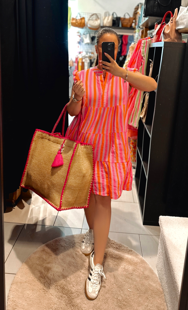 Robe à rayures orange et rose