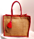 Sac cabas en raphia fushia