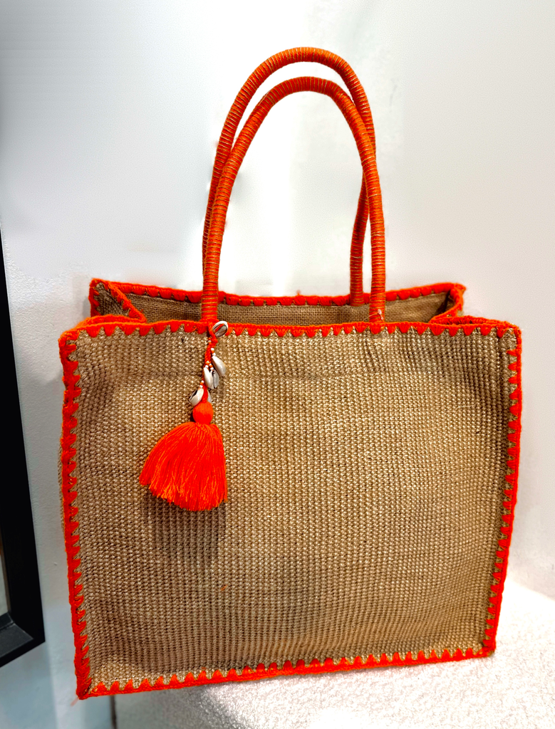 Sac cabas en raphia orange