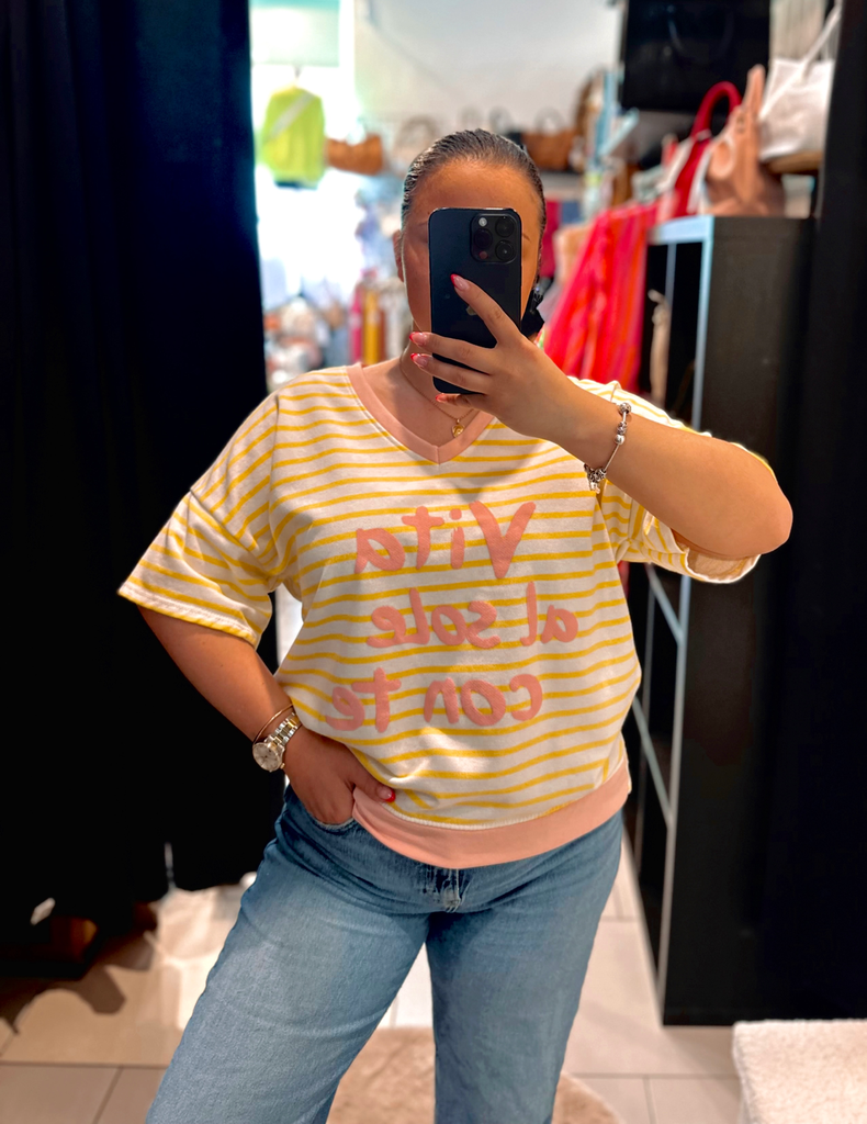 T-shirt matière sweat jaune et rose