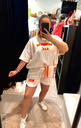 Short N.Y.C beige et orange fluo