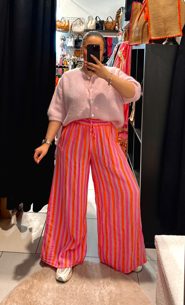 Pantalon à rayures orange et rose