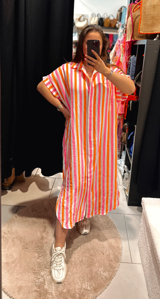 Robe à rayures orange et rose