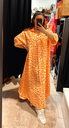 Robe en gaz de coton léopard orange fluo