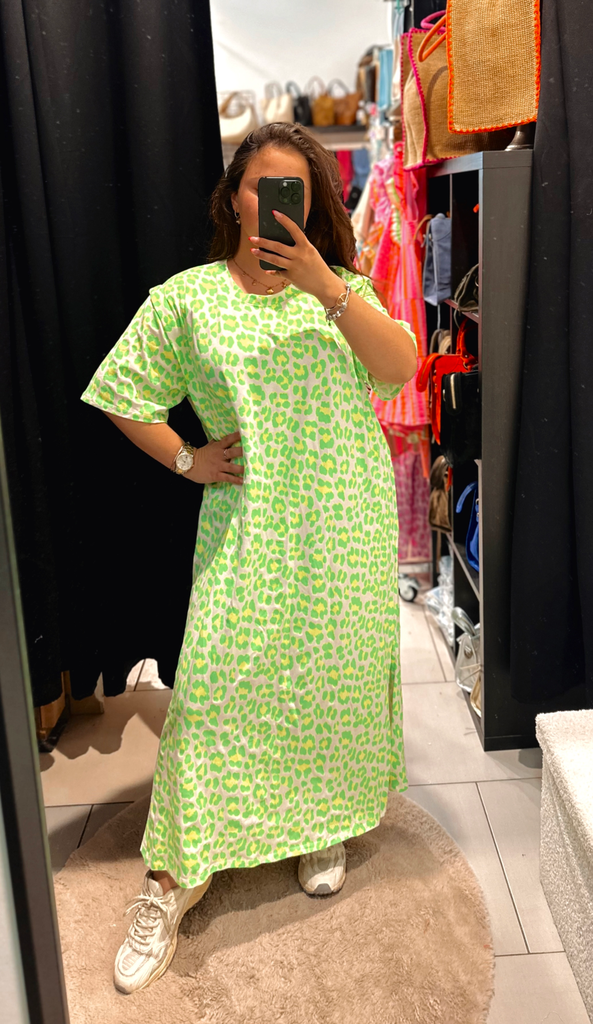 Robe t-shirt léopard verte fluo 