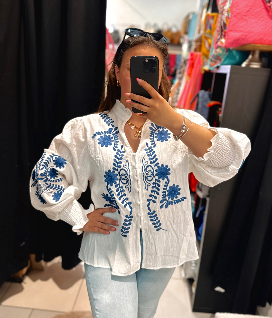 Chemise brodée bleue marine 