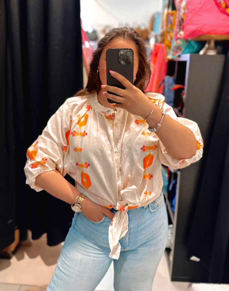 Chemise style lin orange 