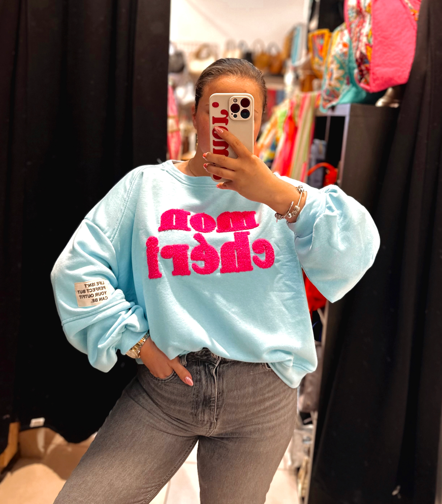 Sweat Mon chéri turquoise