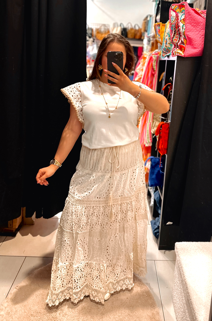 Jupe en broderie bohème beige