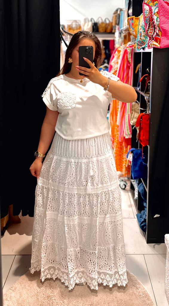 Jupe en broderie bohème blanche 