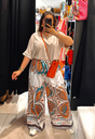 Pantalon bohème orange et turquoise 