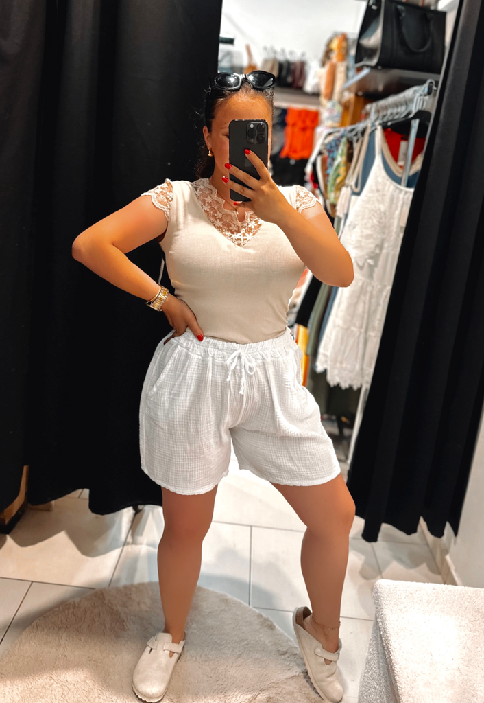 Short en gaz de coton blanc