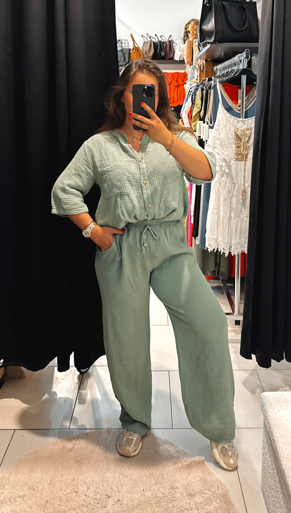 Pantalon en gaz de coton kaki