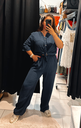 Pantalon en gaz de coton bleu marine