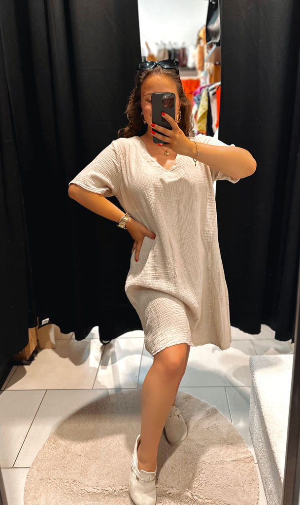 Robe Naïa gaz de coton beige
