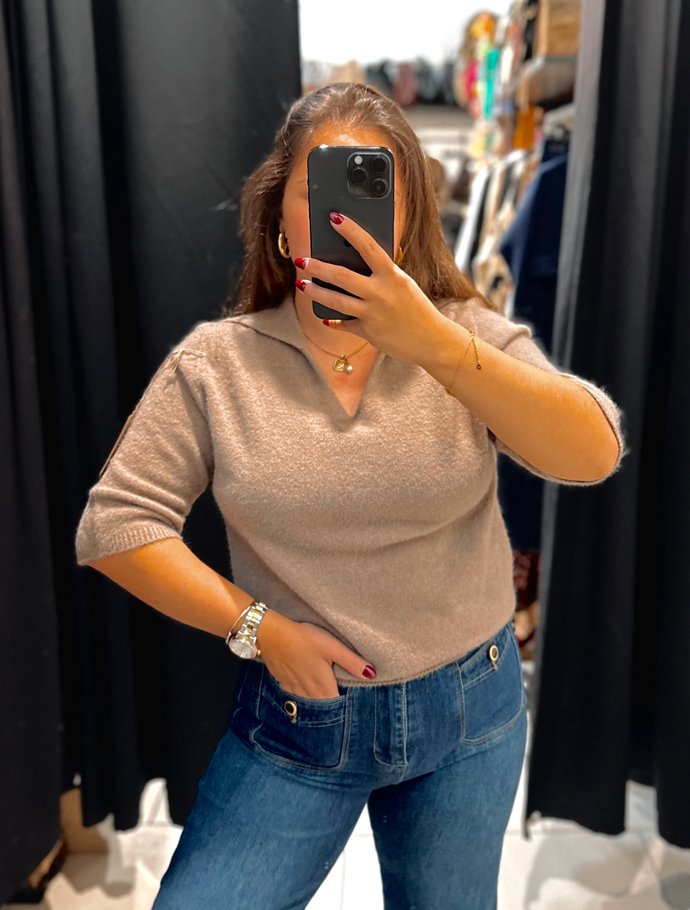 Pull Carmen taupe 