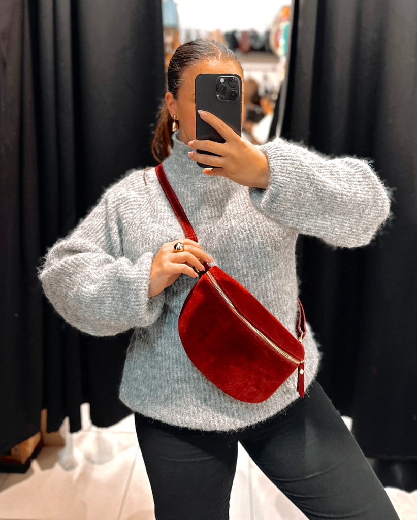 Sac banane en daim bordeaux 