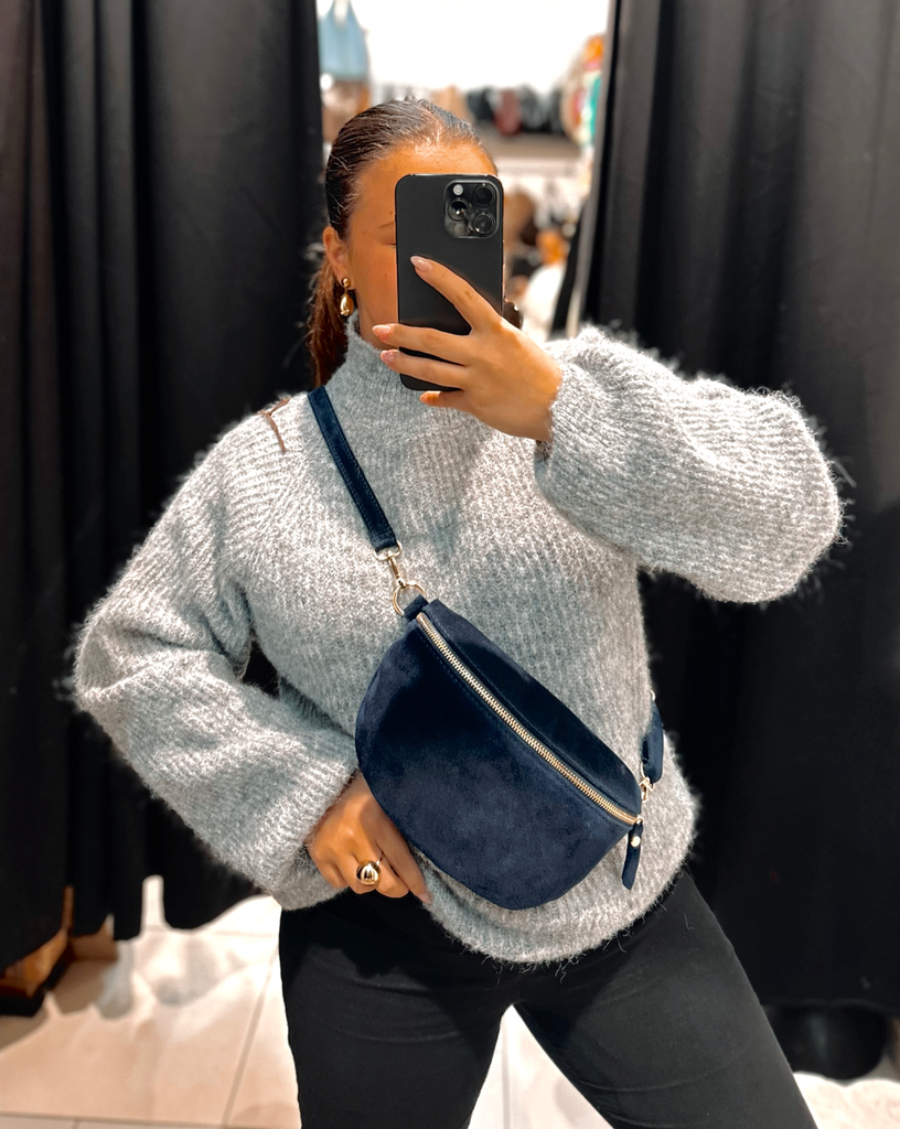 Sac banane en daim bleu marine