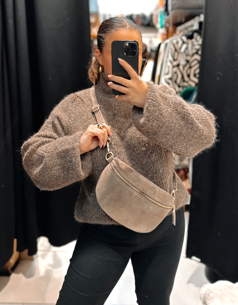 Sac banane en daim taupe