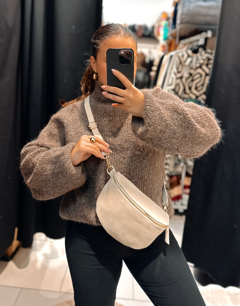 Sac banane en daim crème