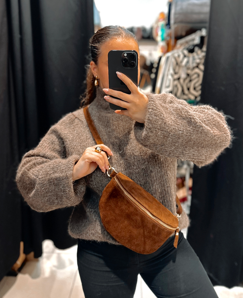 Sac banane en daim camel