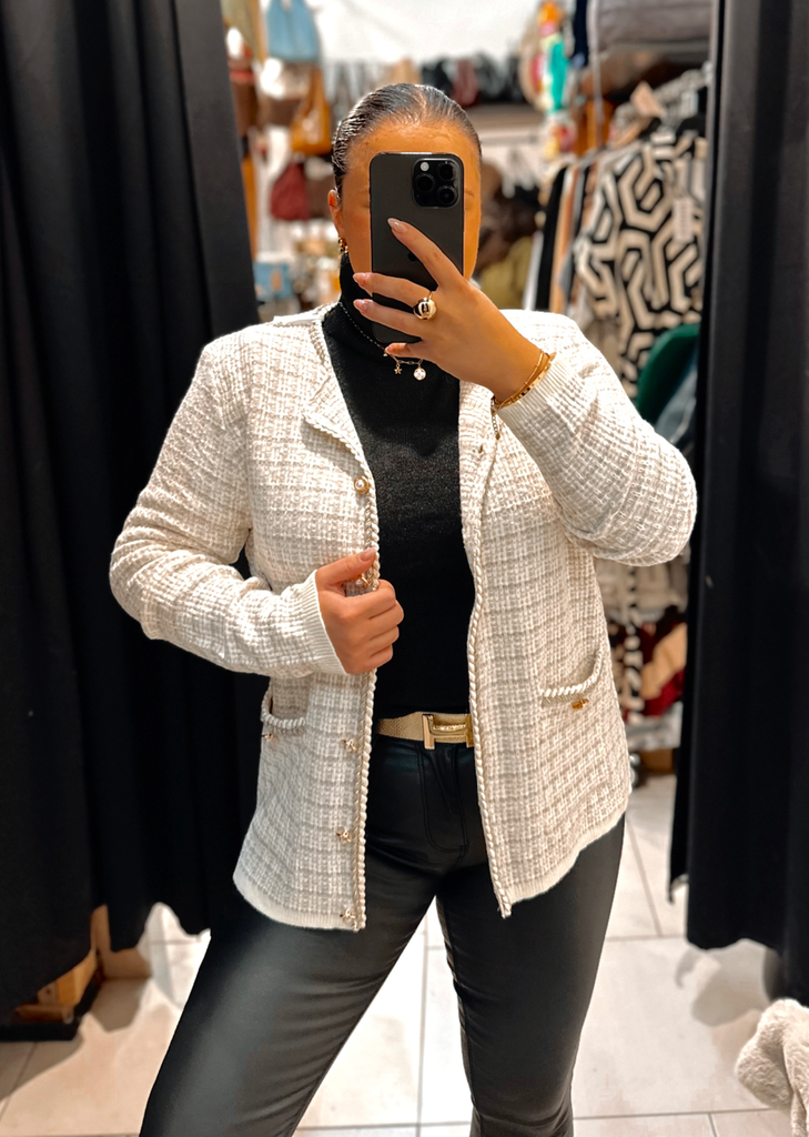 Veste Carmela blanche et taupe