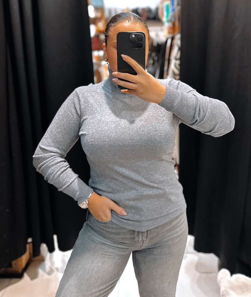 Col roulé paillettes gris