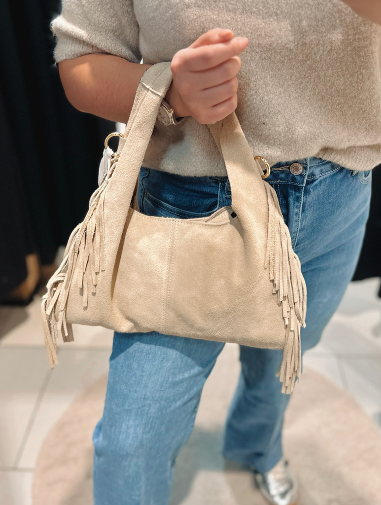Sac en daim à franges beige