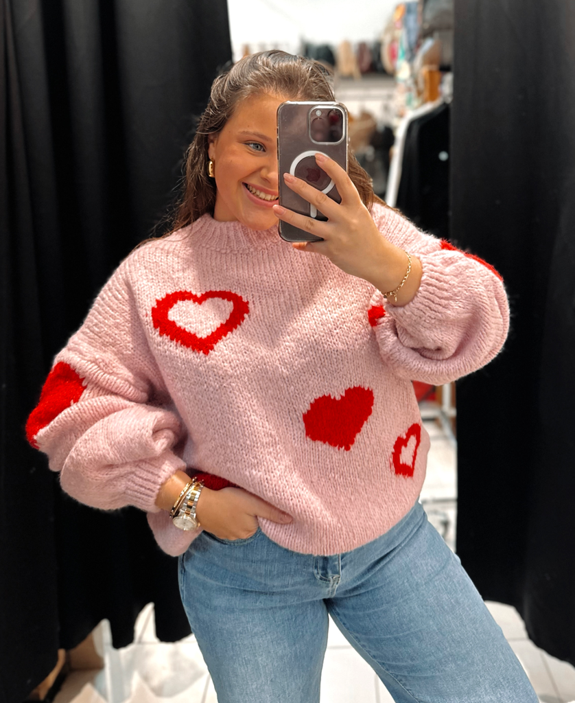 Pull cœur rose