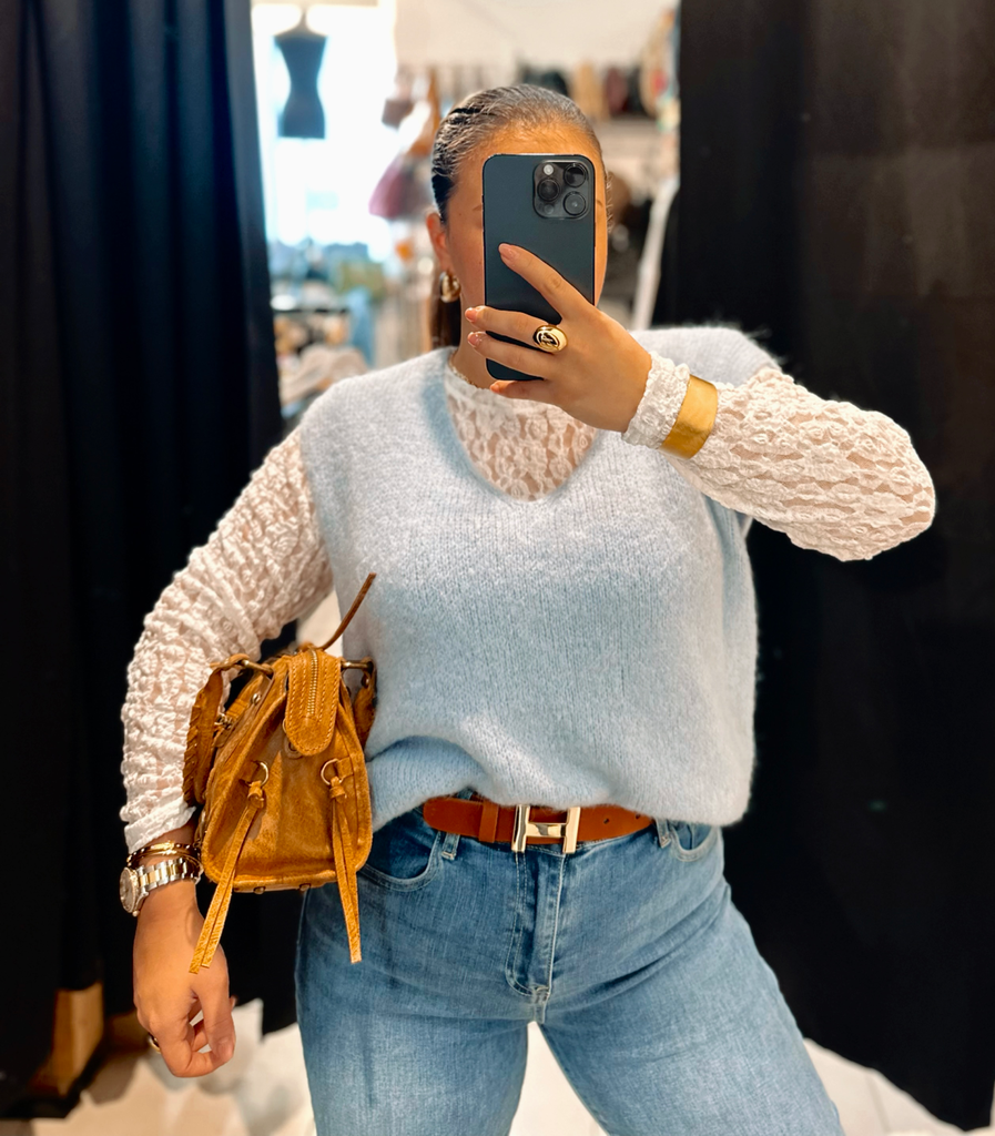 Pull Églantine bleu ciel