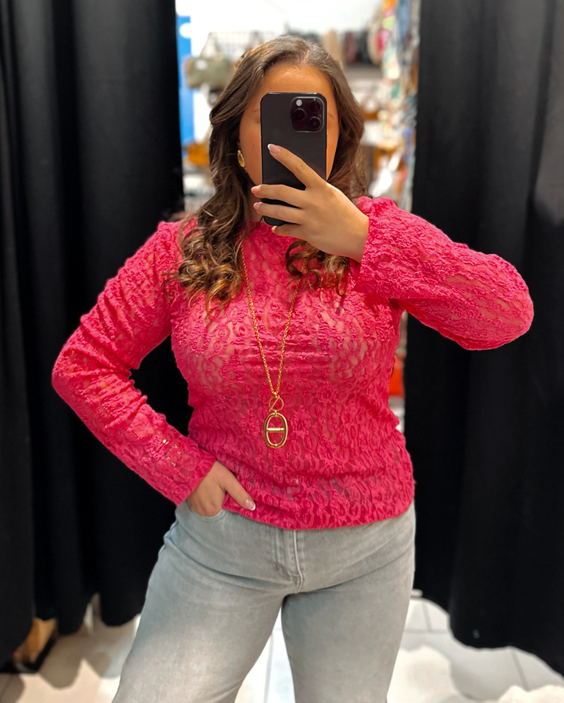 Blouse dentelle fuchsia