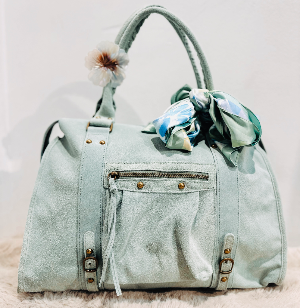 Sac gaga XL vert d’eau en daim