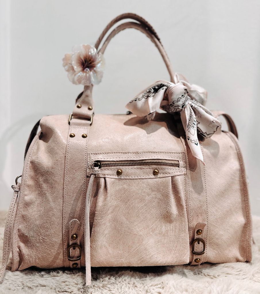 Sac gaga XL rose poudré en cuir