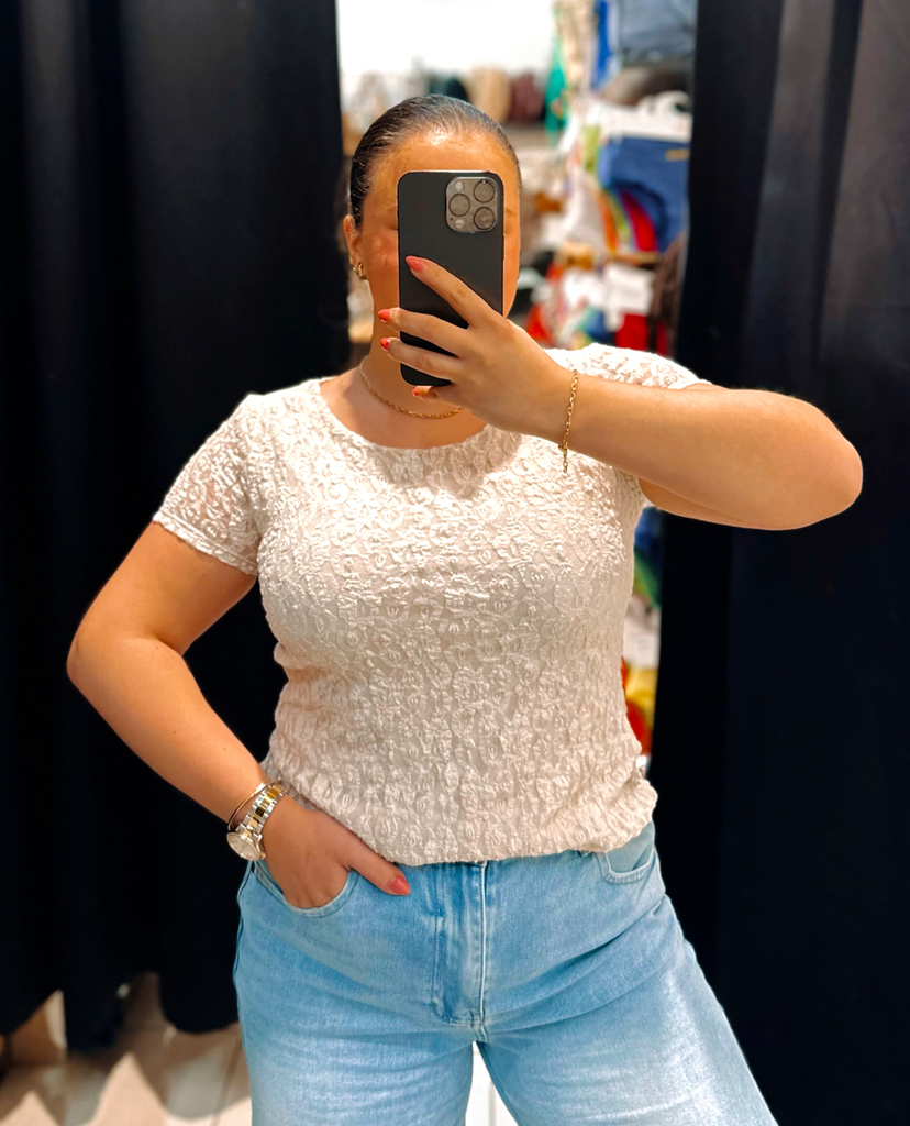 T-shirt dentelle beige