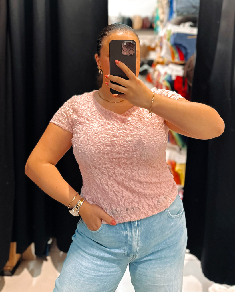 T-shirt dentelle rose