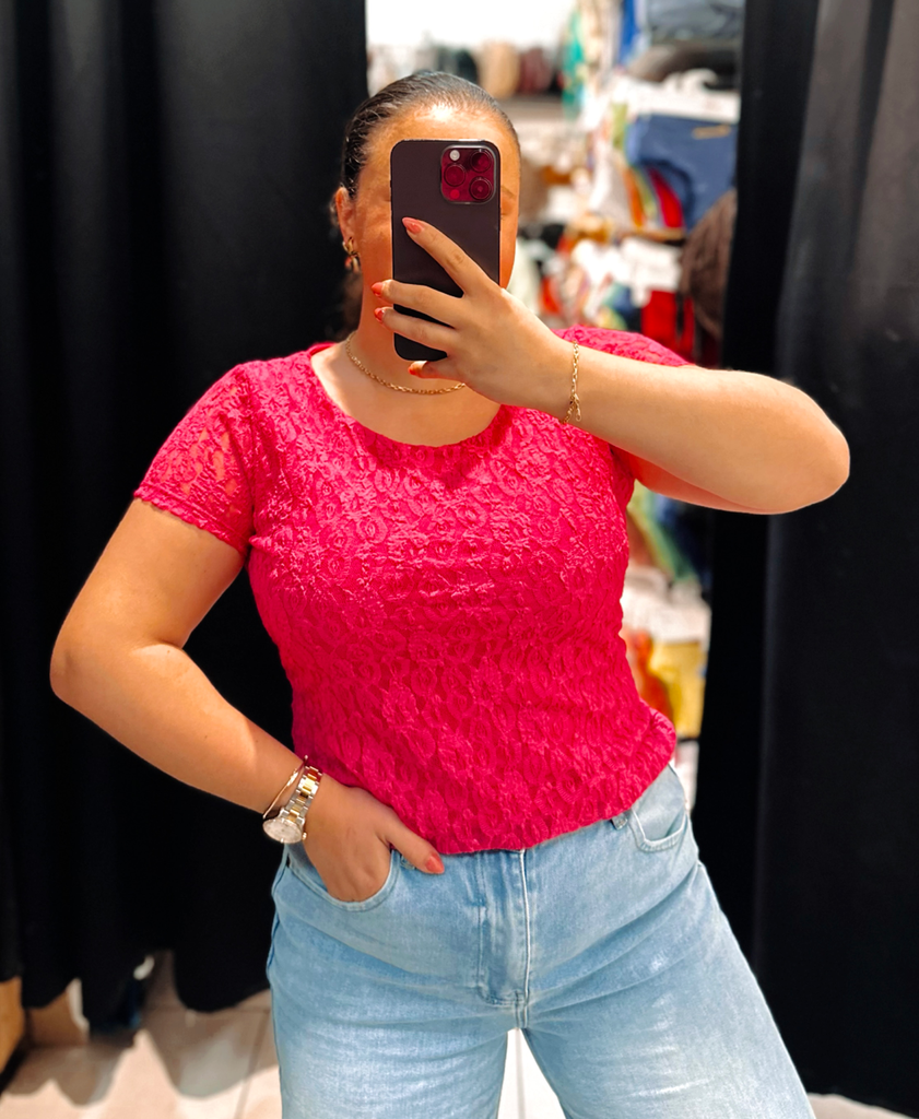 T-shirt dentelle fuchsia