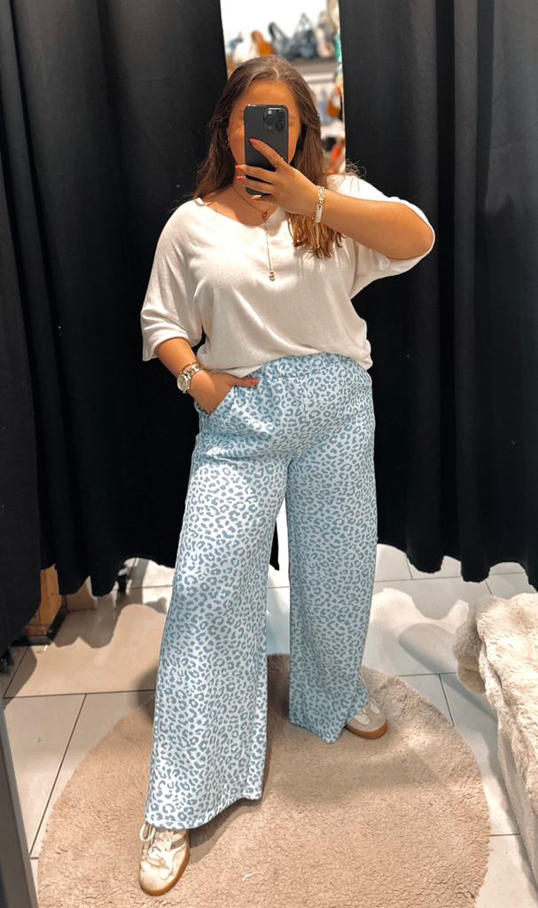 Pantalon léopard bleu ciel