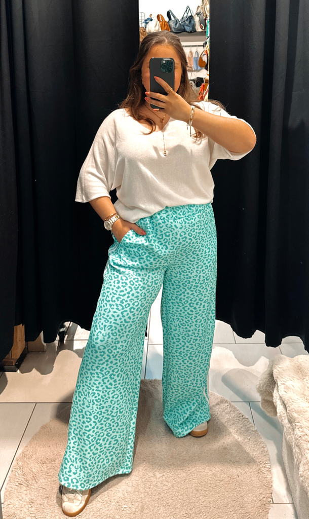 Pantalon léopard turquoise