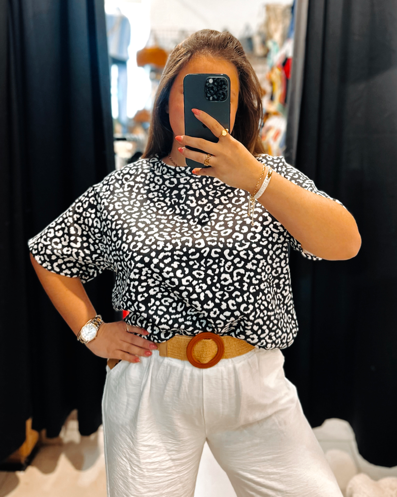 T-shirt leopard noir