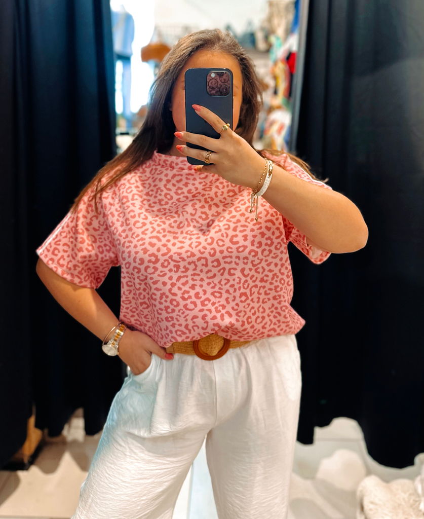 T-shirt léopard rose