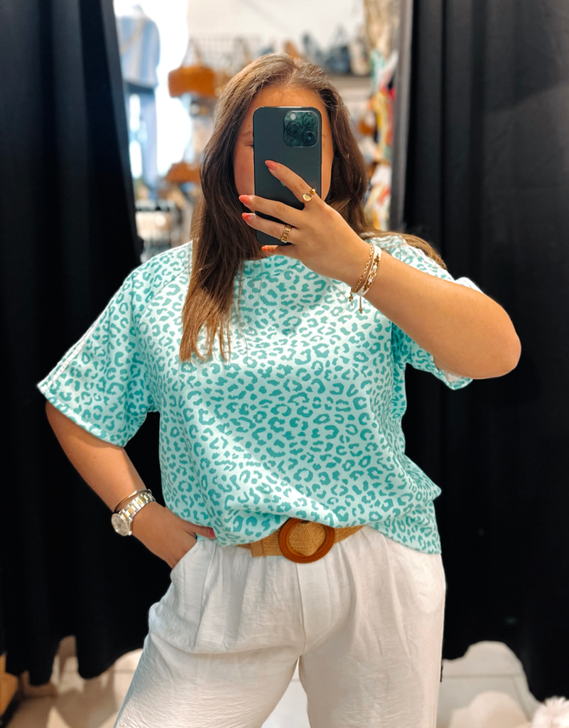 T-shirt léopard turquoise