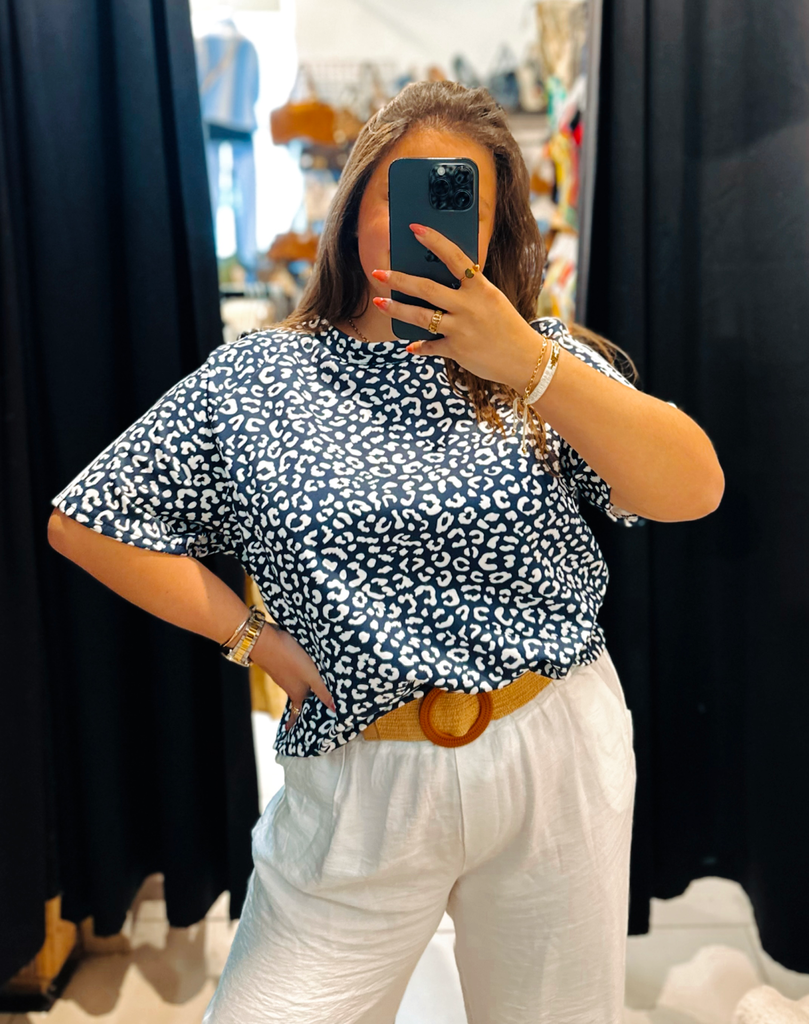 T-shirt léopard bleu marine