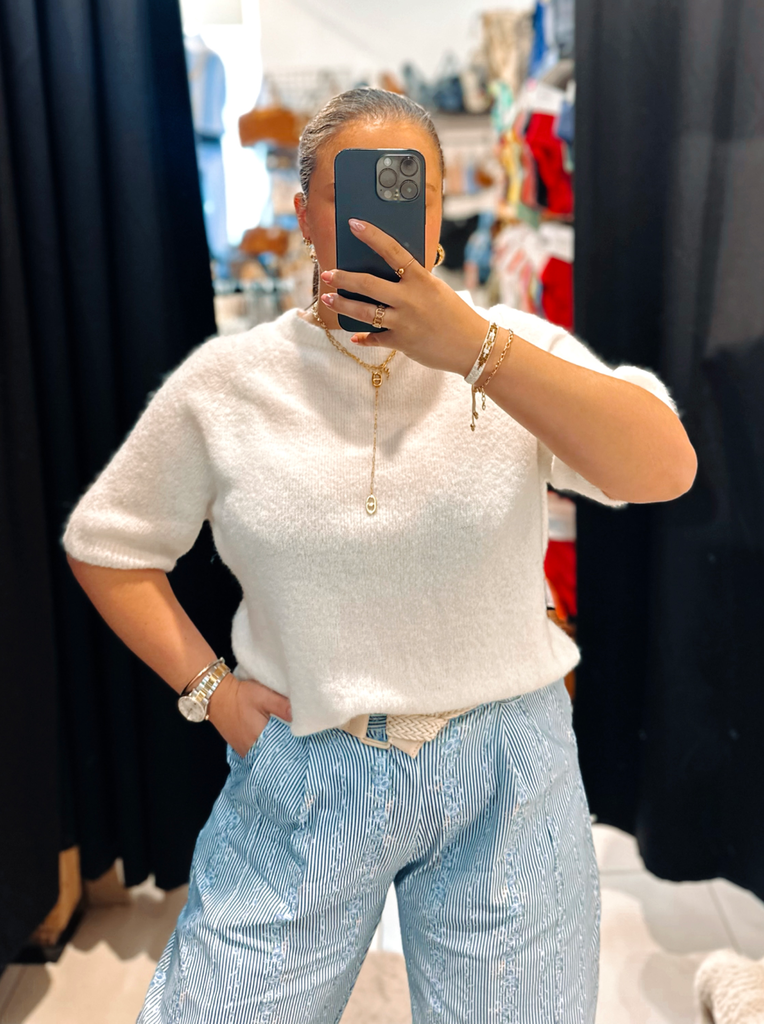 Pull Carmen blanc