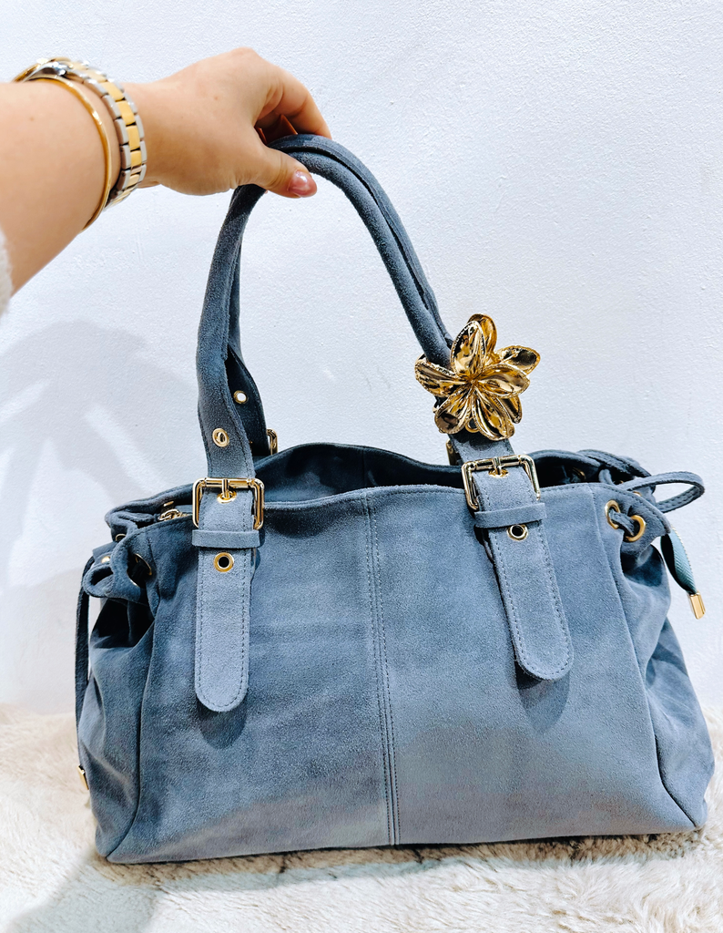 Sac Gérard XL bleu/gris en daim