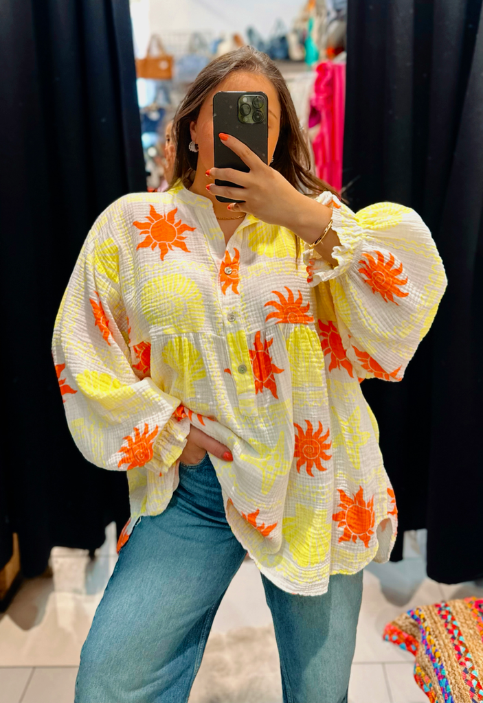 Chemise coquillage gaz de coton jaune et orange