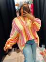 Chemise Gaëlle Gaz de coton blanche, jaune et rose